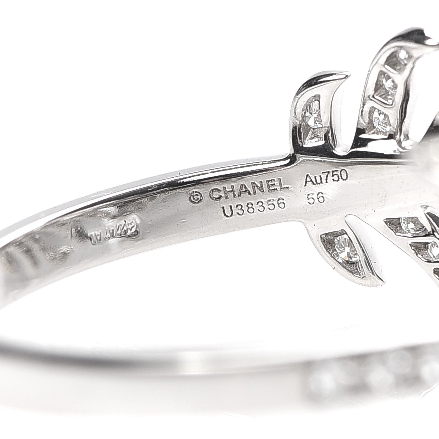 Chanel 18K White Gold Diamond Plume De Ring 56 7.5 5 of 6