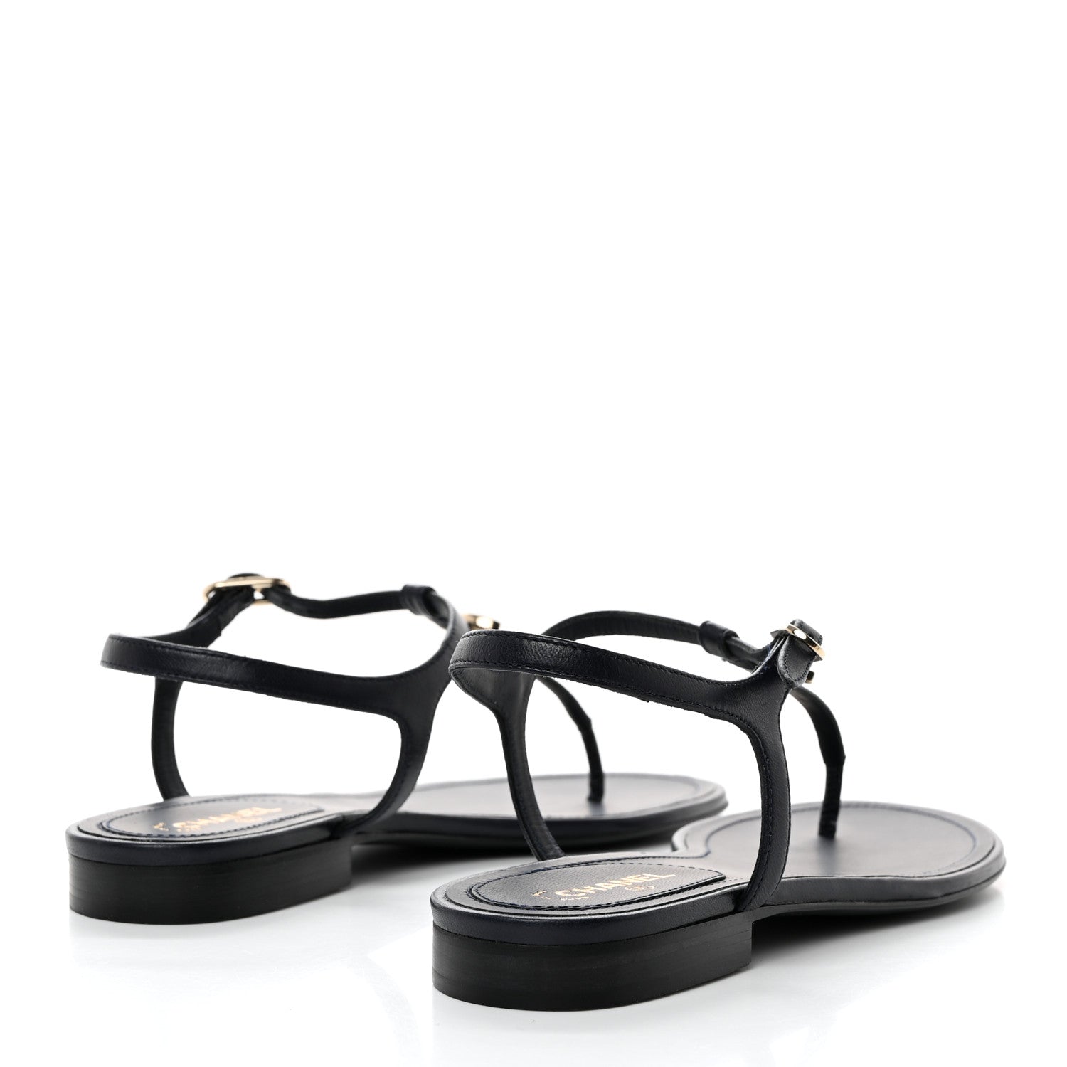 Chanel Lambskin Crystal CC Thong Sandals 37 Navy Blue 4 of 8
