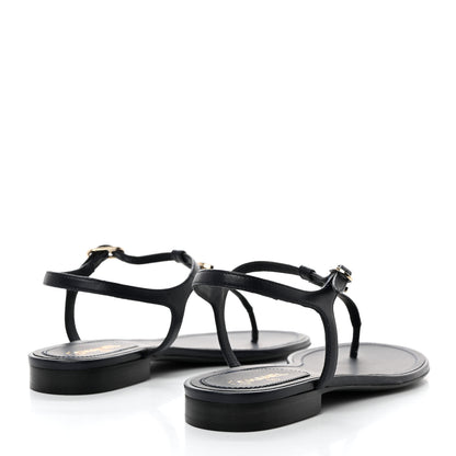 Chanel Lambskin Crystal CC Thong Sandals 37 Navy Blue 4 of 8