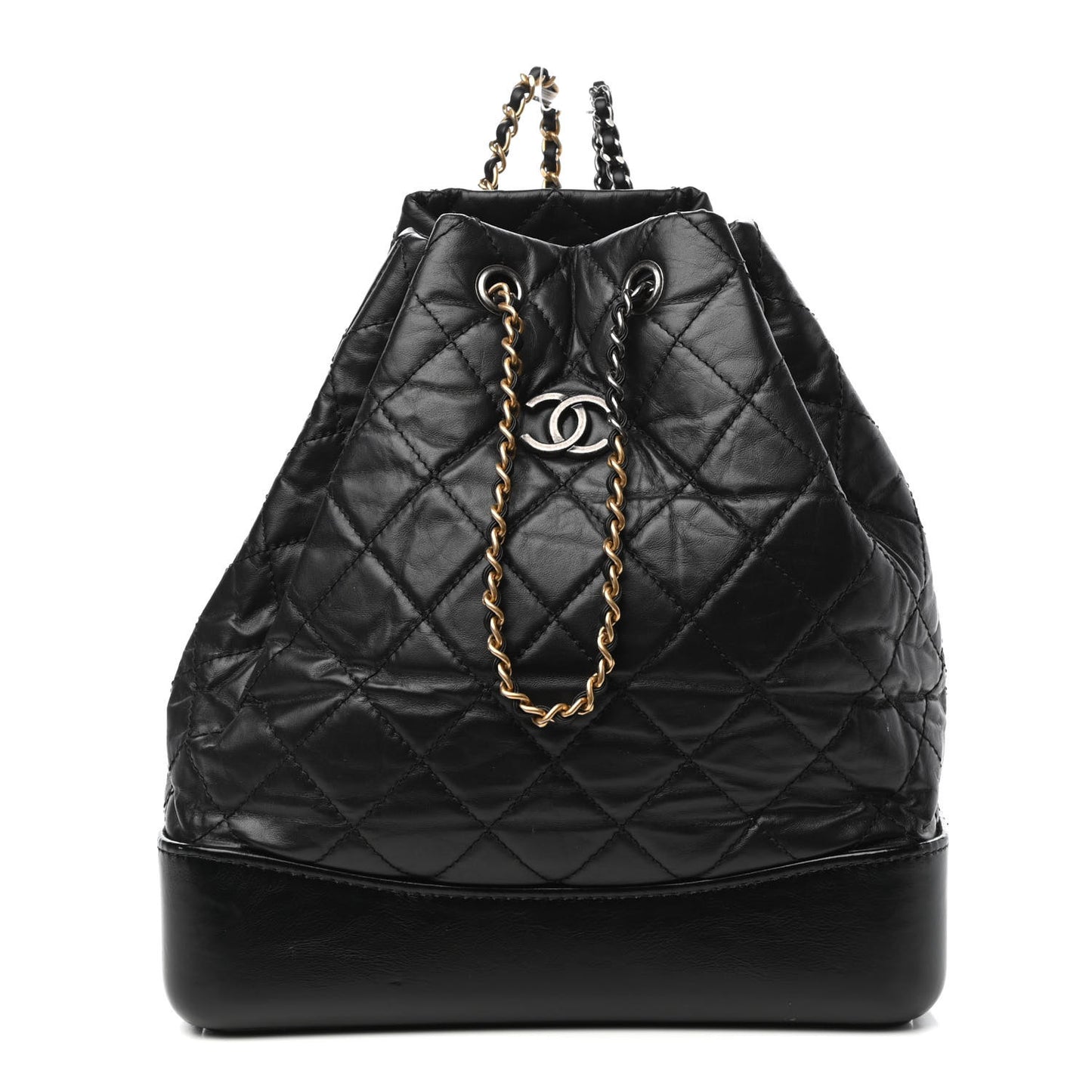 Aged Calfskin Quilted Gabrielle Backpack Black