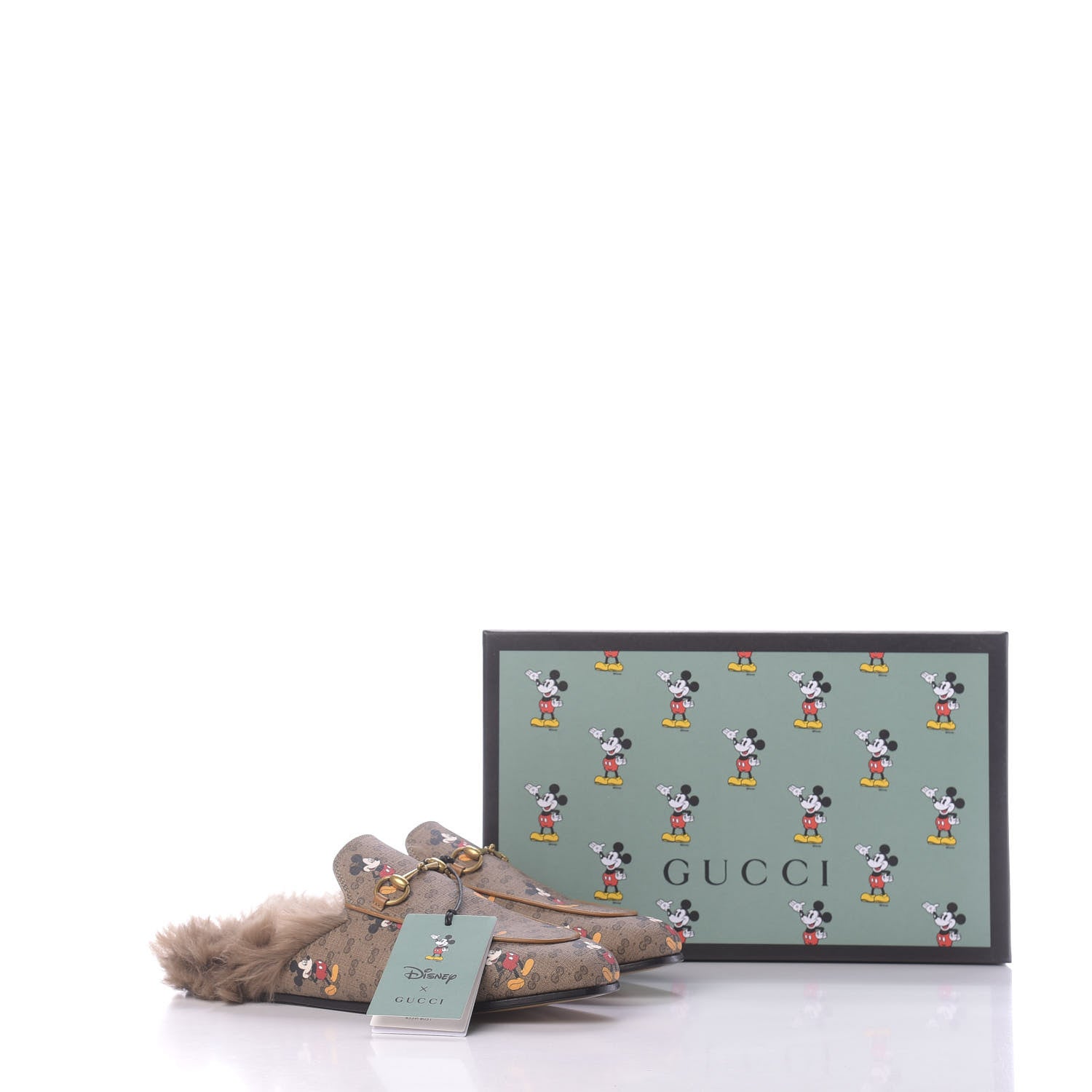 Gucci X DISNEY Mini Vintage GG Supreme Monogram Mickey Mouse Fur Womens Princetown Slippers 39 Beige Vintage Sun Oil 10 of 10