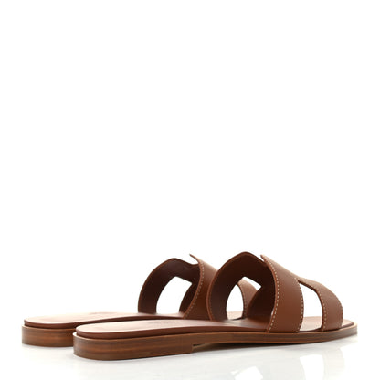 Hermes Box Calfskin Oran Sandals 37 Gold 4 of 8
