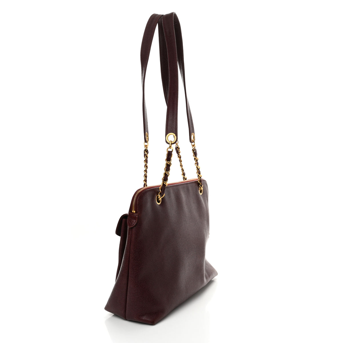 Caviar Flap Shoulder Bag Burgundy