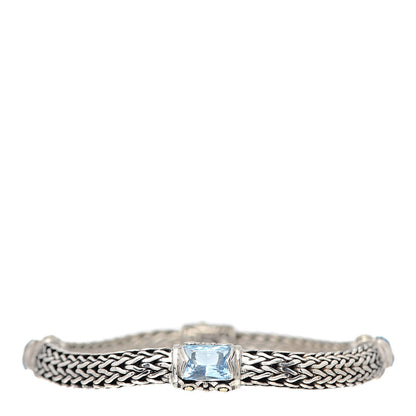 John Hardy Sterling Silver 18K Yellow Gold Blue Topaz Classic Four Station Bracelet M 1 of 4
