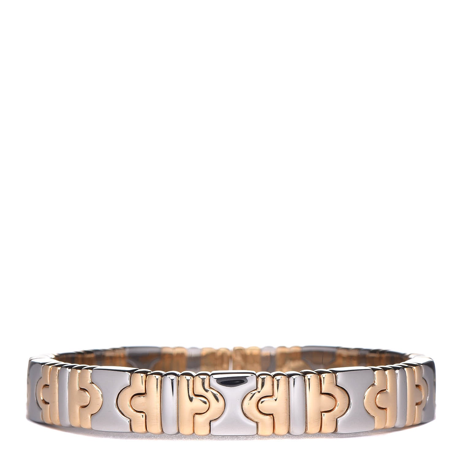 Bulgari 18K Yellow Gold Stainless Steel 10mm Parentesi Cuff Bracelet 1 of 5