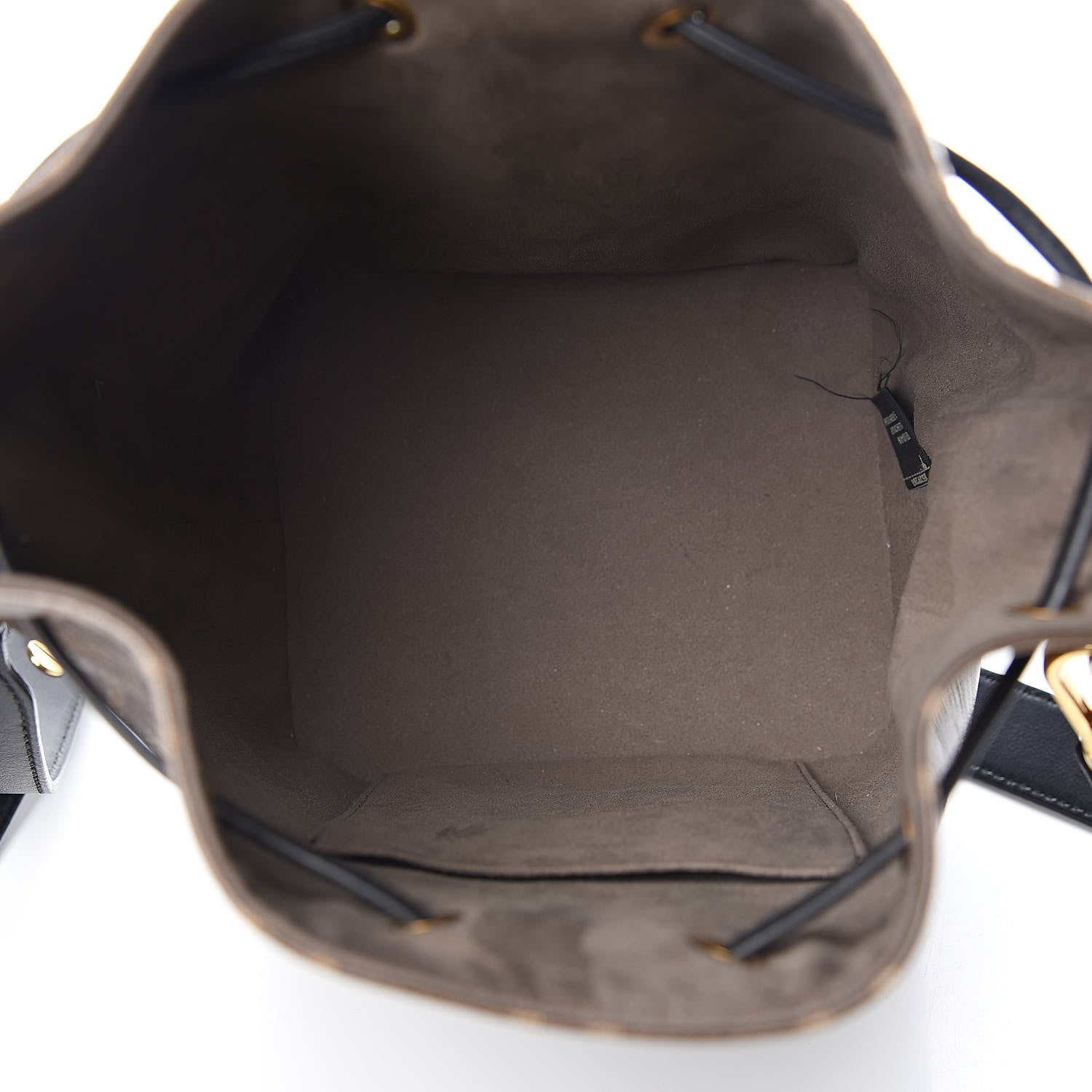 Fendi Glazed Fabric Vitello Grace F is Fendi FF 1974 Stamp Patch Grande Mon Tresor Bucket Bag Mogano Panna Black 5 of 10