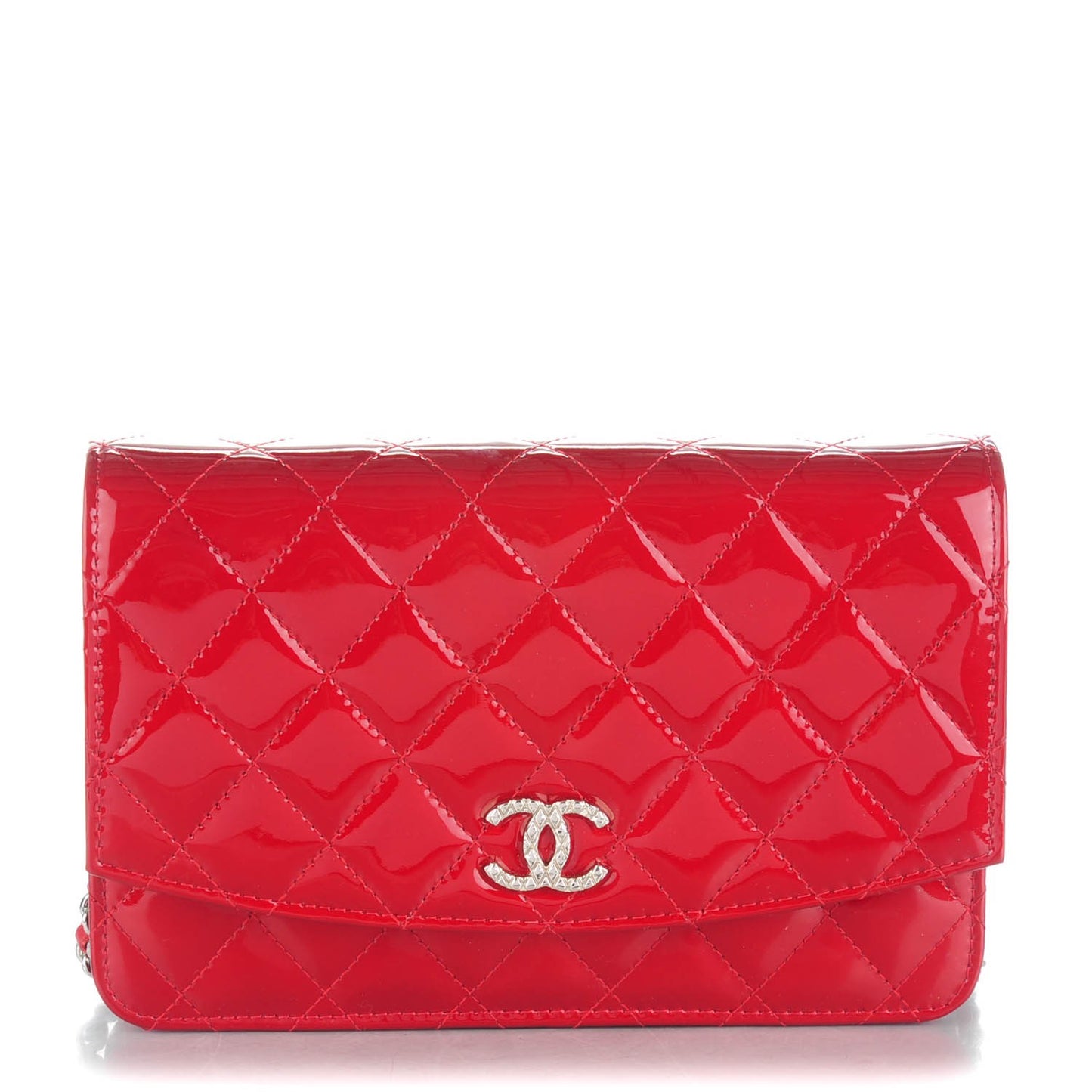 Patent Quilted Brilliant Wallet On Chain WOC Red