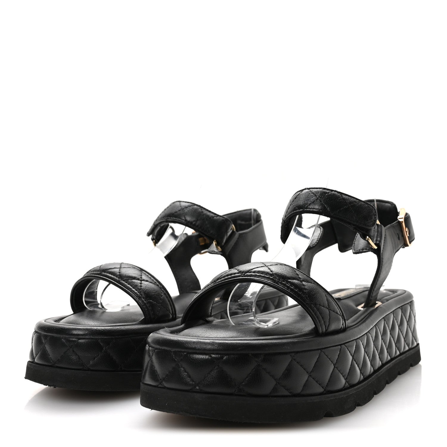 Chanel Lambskin Quilted Platform Sandals 38 Black 4 of 9