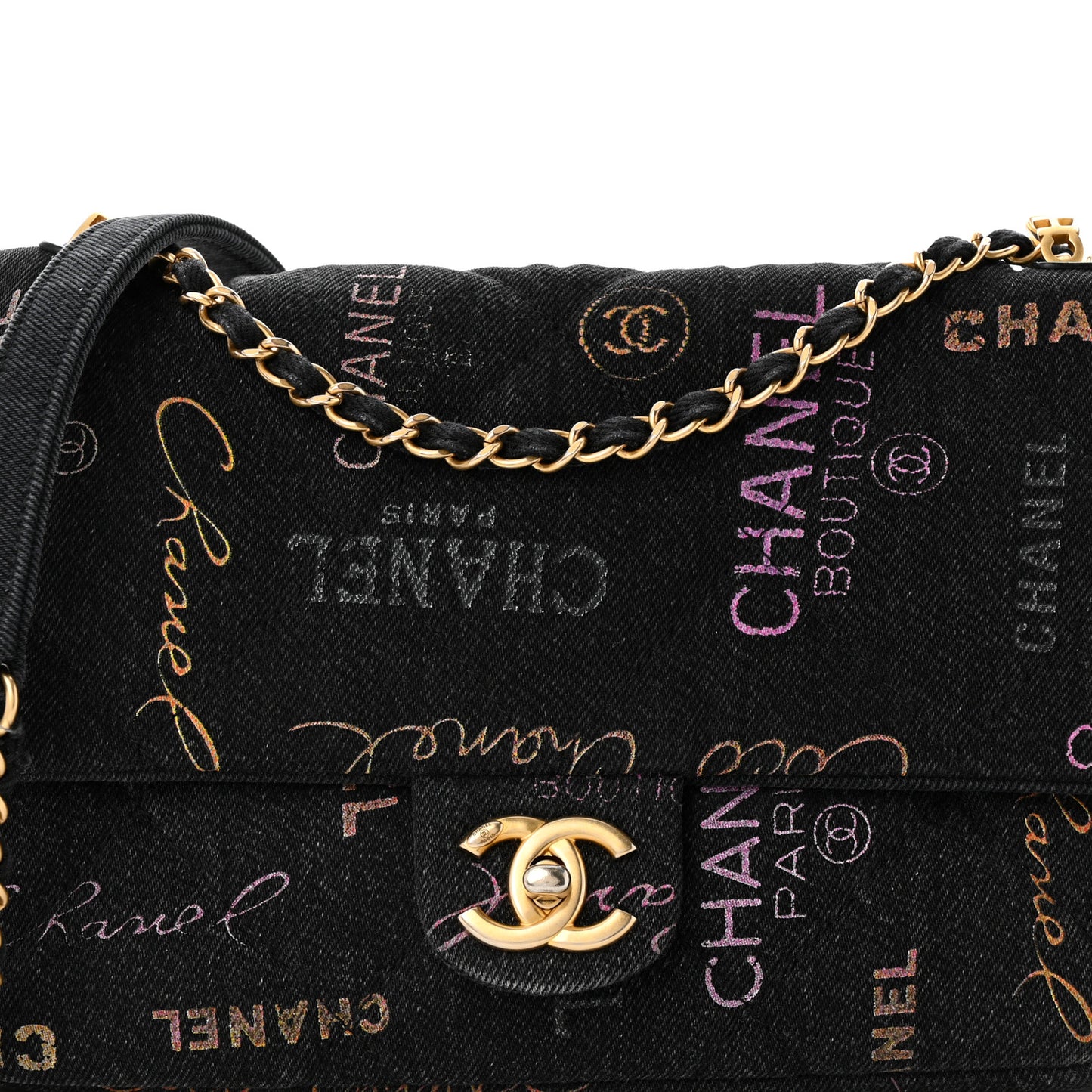 Denim Quilted Denim Mood Large Flap Black Multicolor