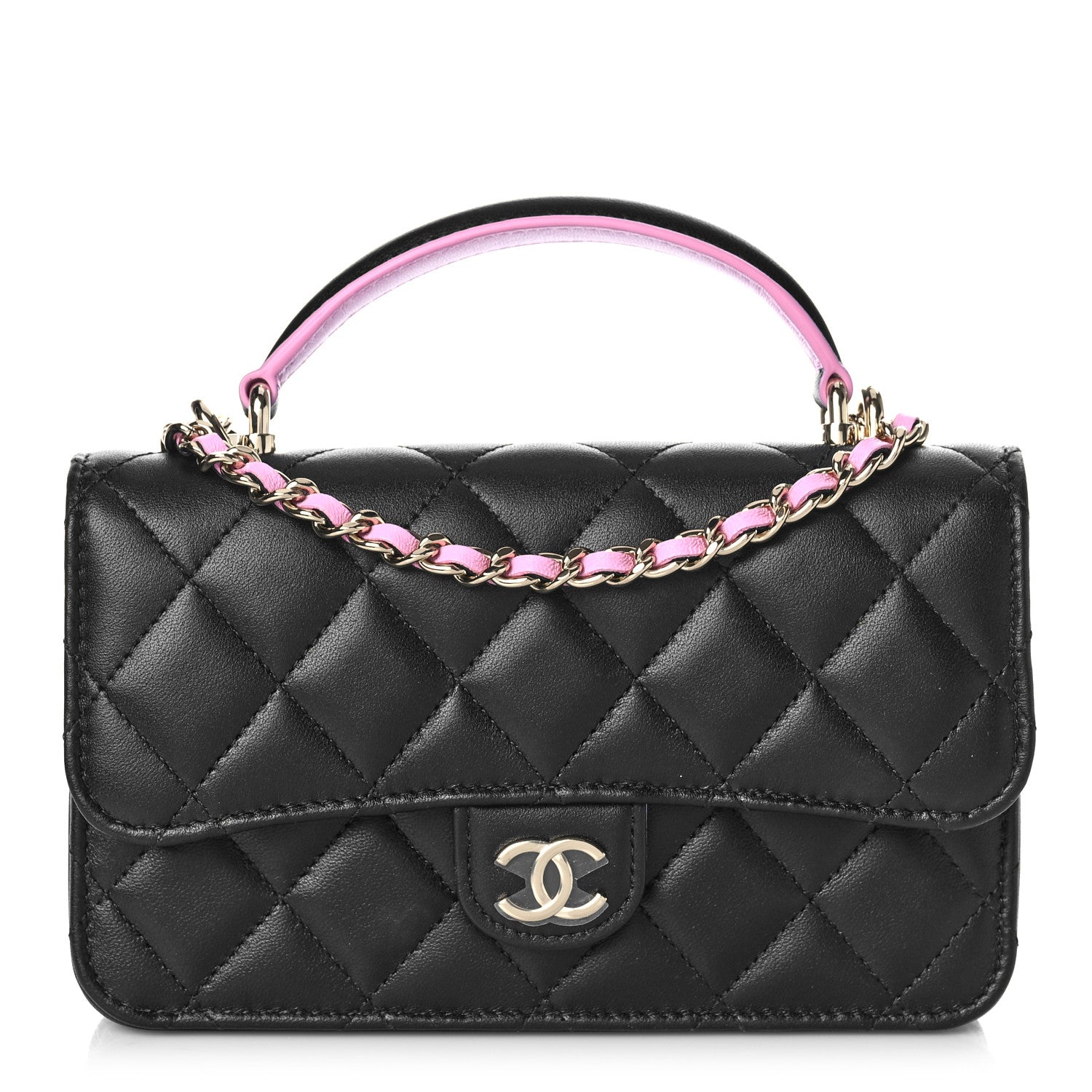 Chanel Lambskin Quilted Flap Phone Holder With Chain Black Lilac 1 of 11