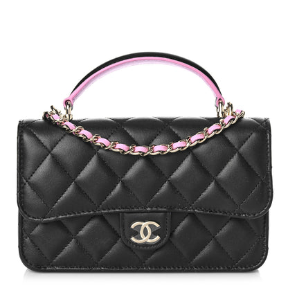 Chanel Lambskin Quilted Flap Phone Holder With Chain Black Lilac 1 of 11