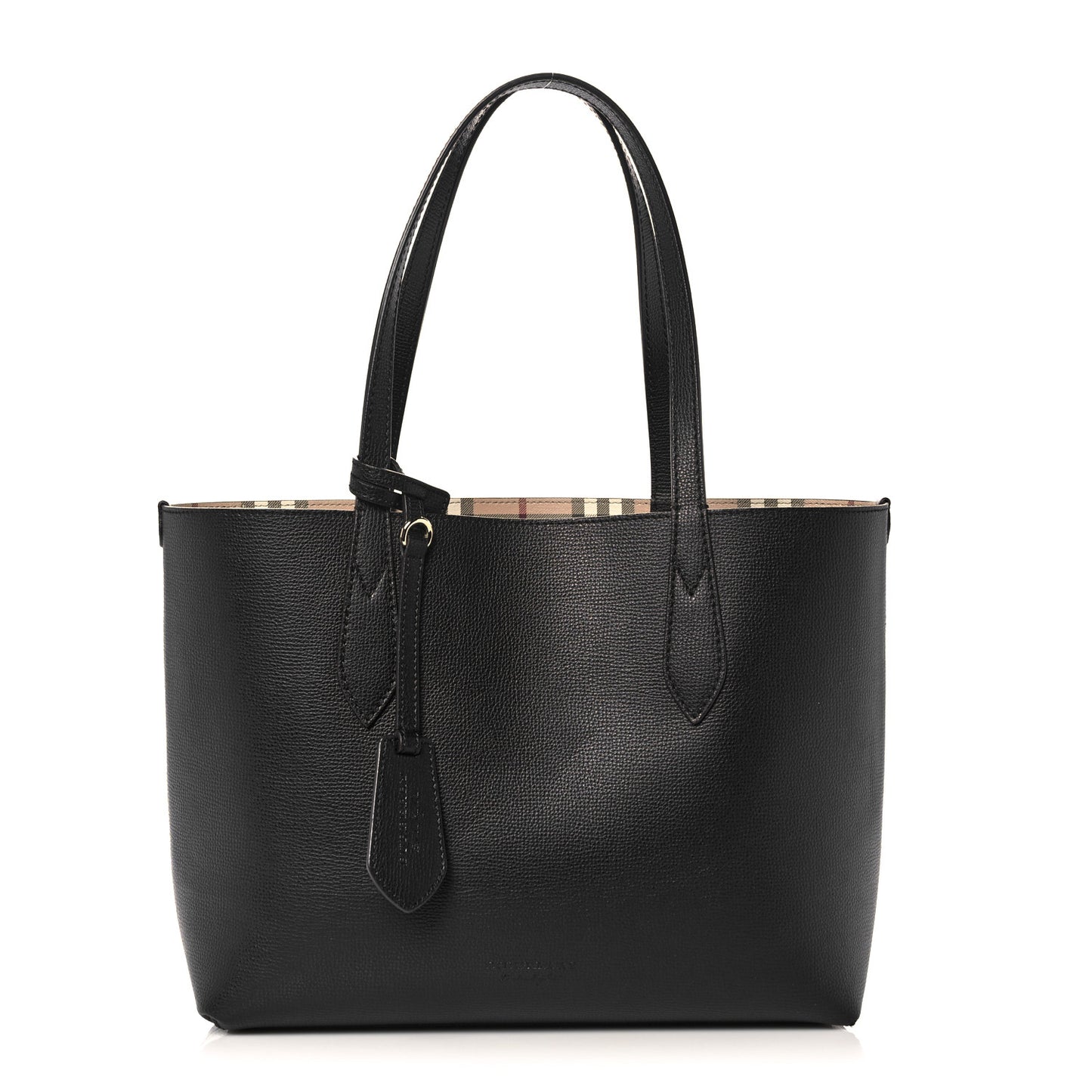 Grainy Calfskin Haymarket Check Small Reversible Tote Black