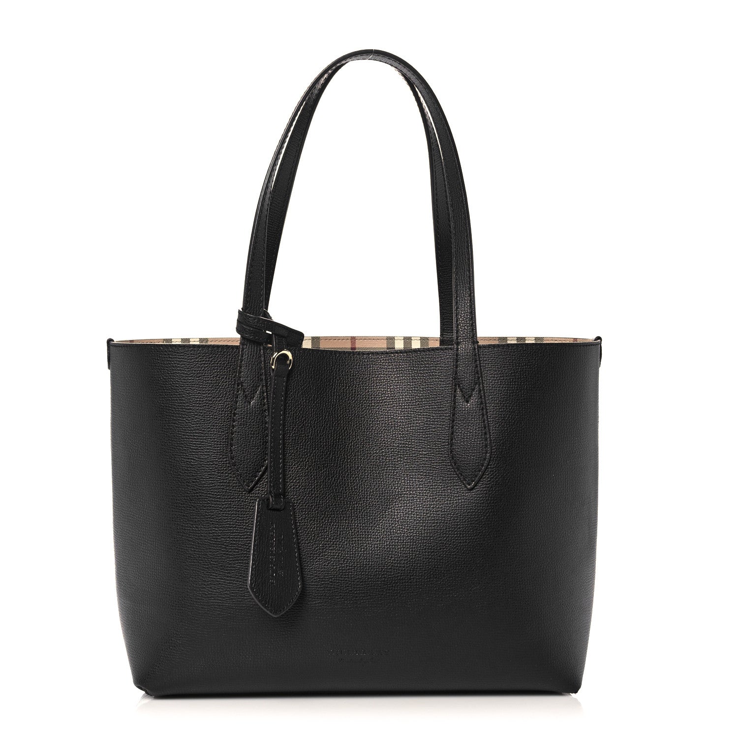 Burberry Grainy Calfskin Haymarket Check Small Reversible Tote Black 5 of 20