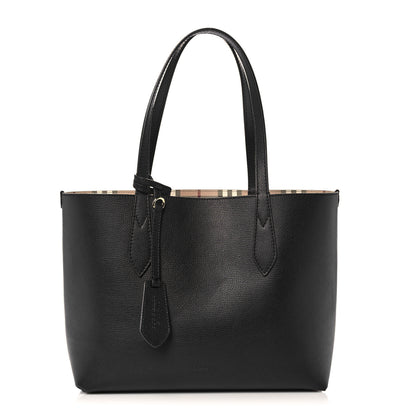 Burberry Grainy Calfskin Haymarket Check Small Reversible Tote Black 5 of 20