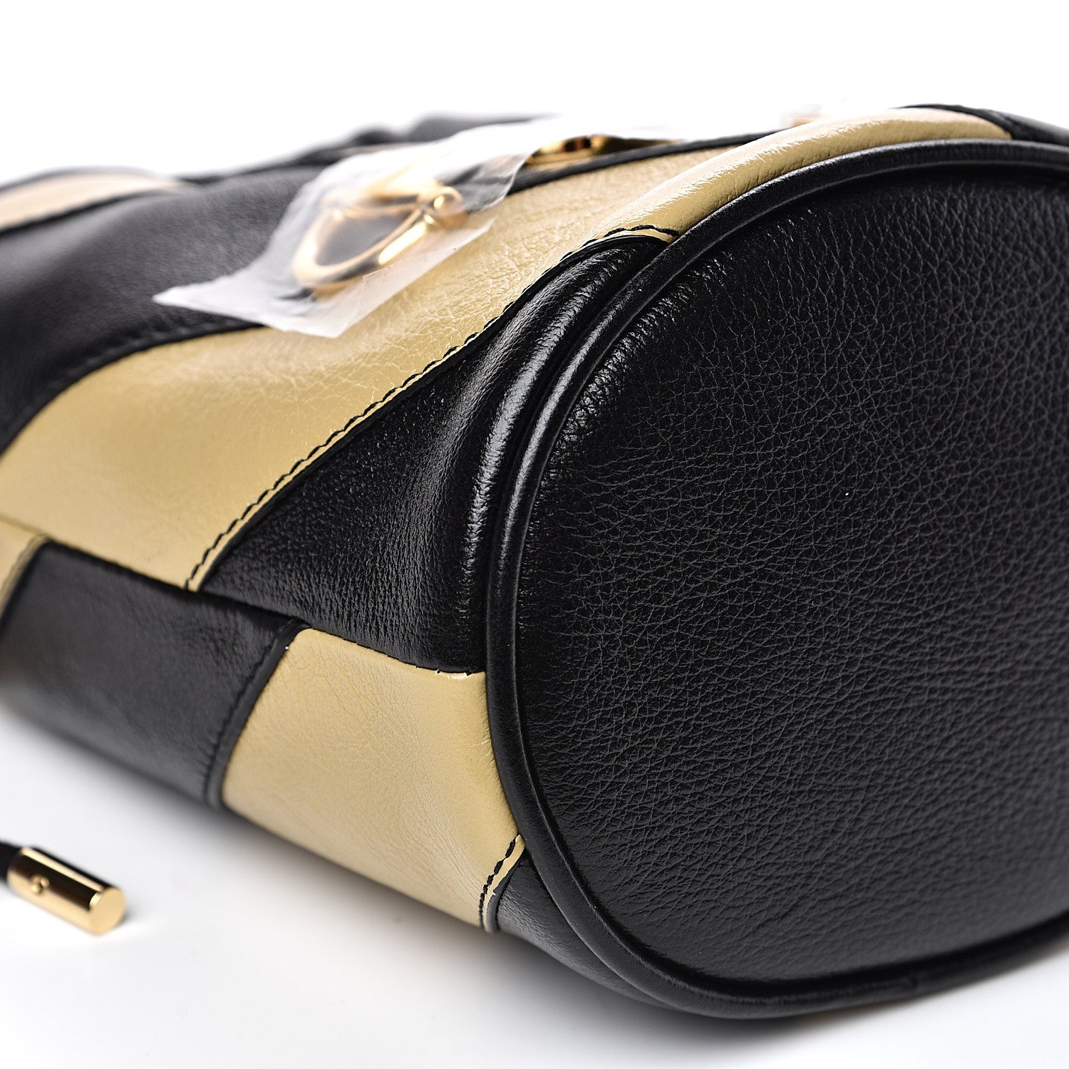 Gucci Calfskin Diagonal Striped Mini Zumi Bucket Bag Black Beige 5 of 7