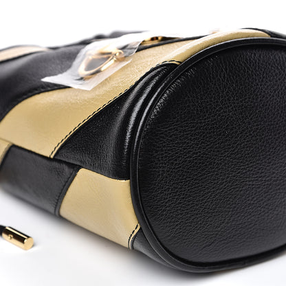 Gucci Calfskin Diagonal Striped Mini Zumi Bucket Bag Black Beige 5 of 7