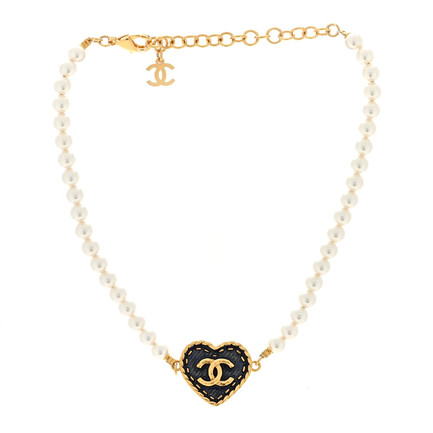 Pearl CC Heart Choker Necklace Gold