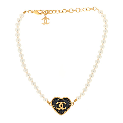 Chanel Pearl CC Heart Choker Necklace Gold 2 of 5