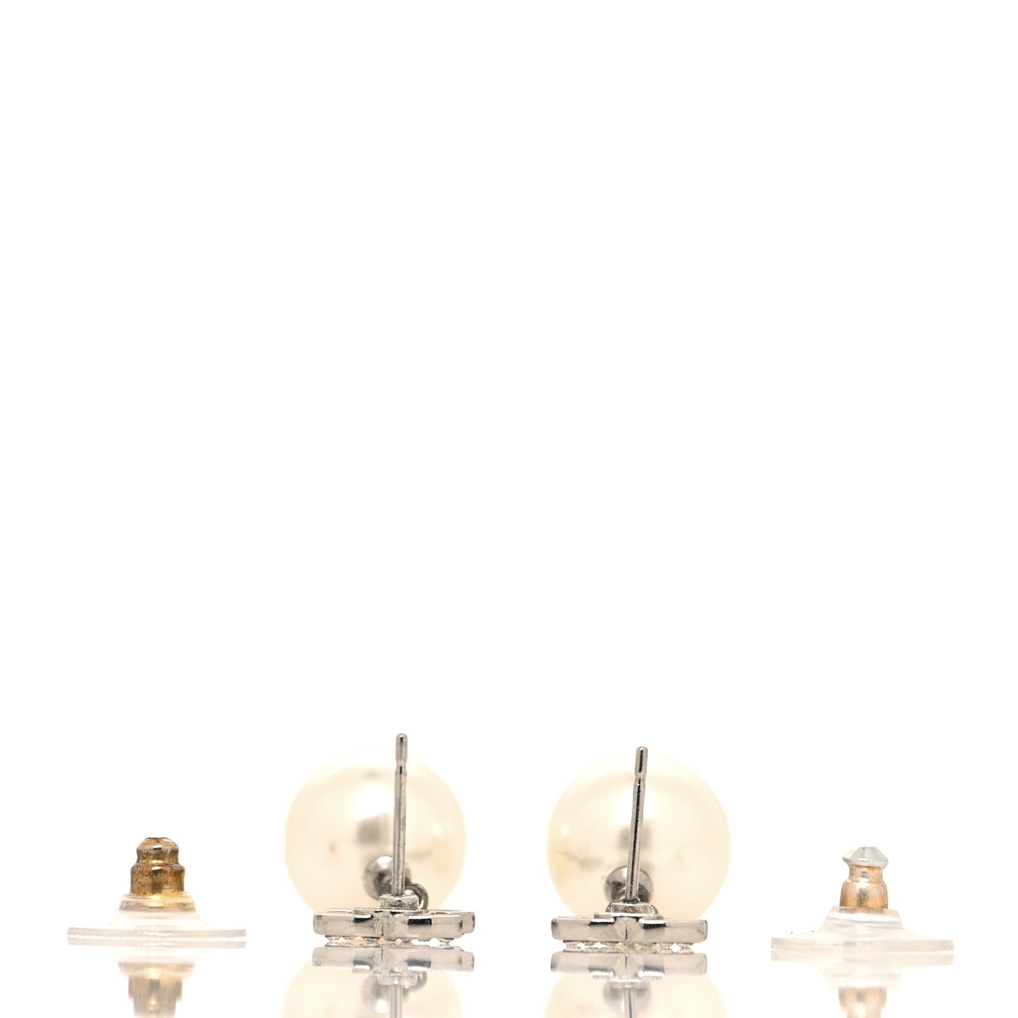 Crystal Pearl CC Drop Earrings Silver Pearly White