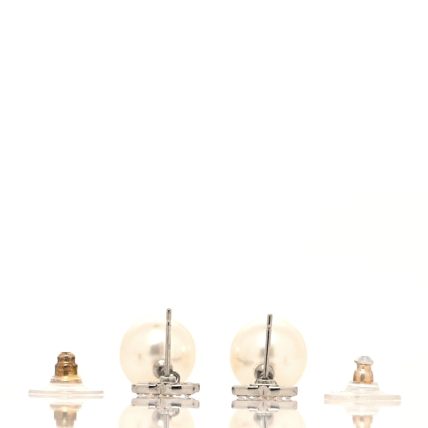 Chanel Crystal Pearl CC Drop Earrings Silver Pearly White 3 of 4