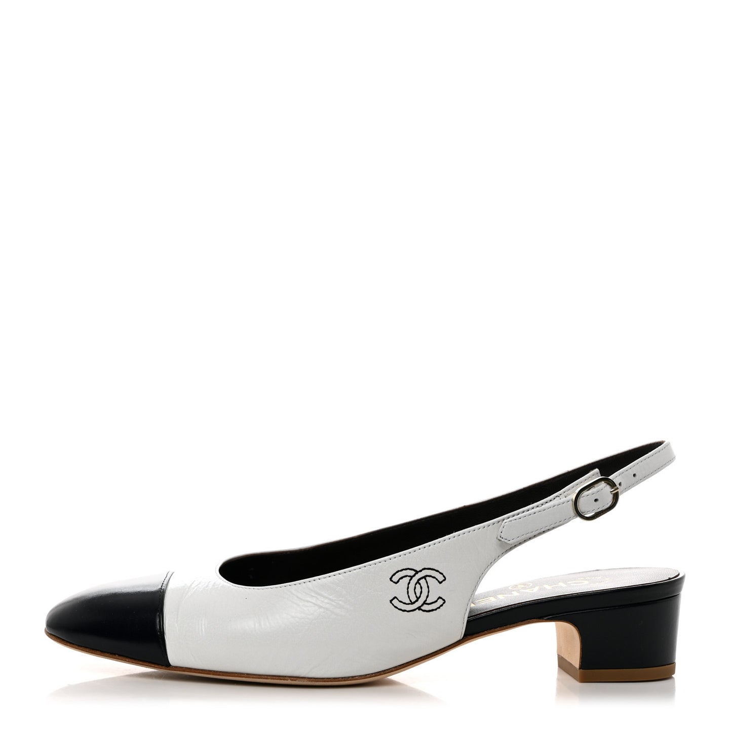Calfskin Cap Toe CC Slingback Pumps 40 White Dark Navy