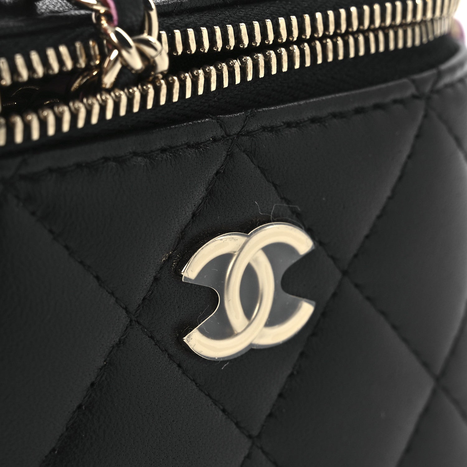 Chanel Lambskin Quilted Top Handle Mini Vanity Case With Chain