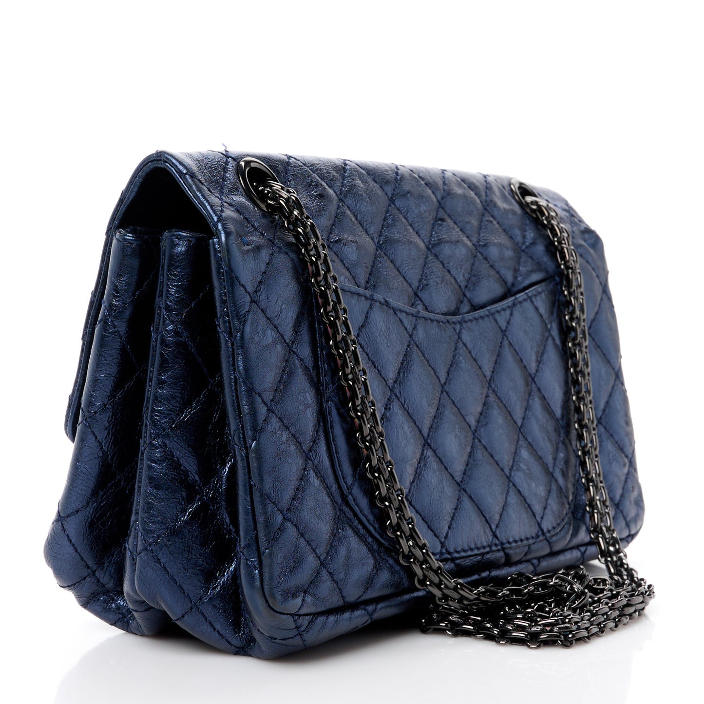 Metallic Aged Calfskin Quilted Accordion Reissue 2.55 Flap Blue