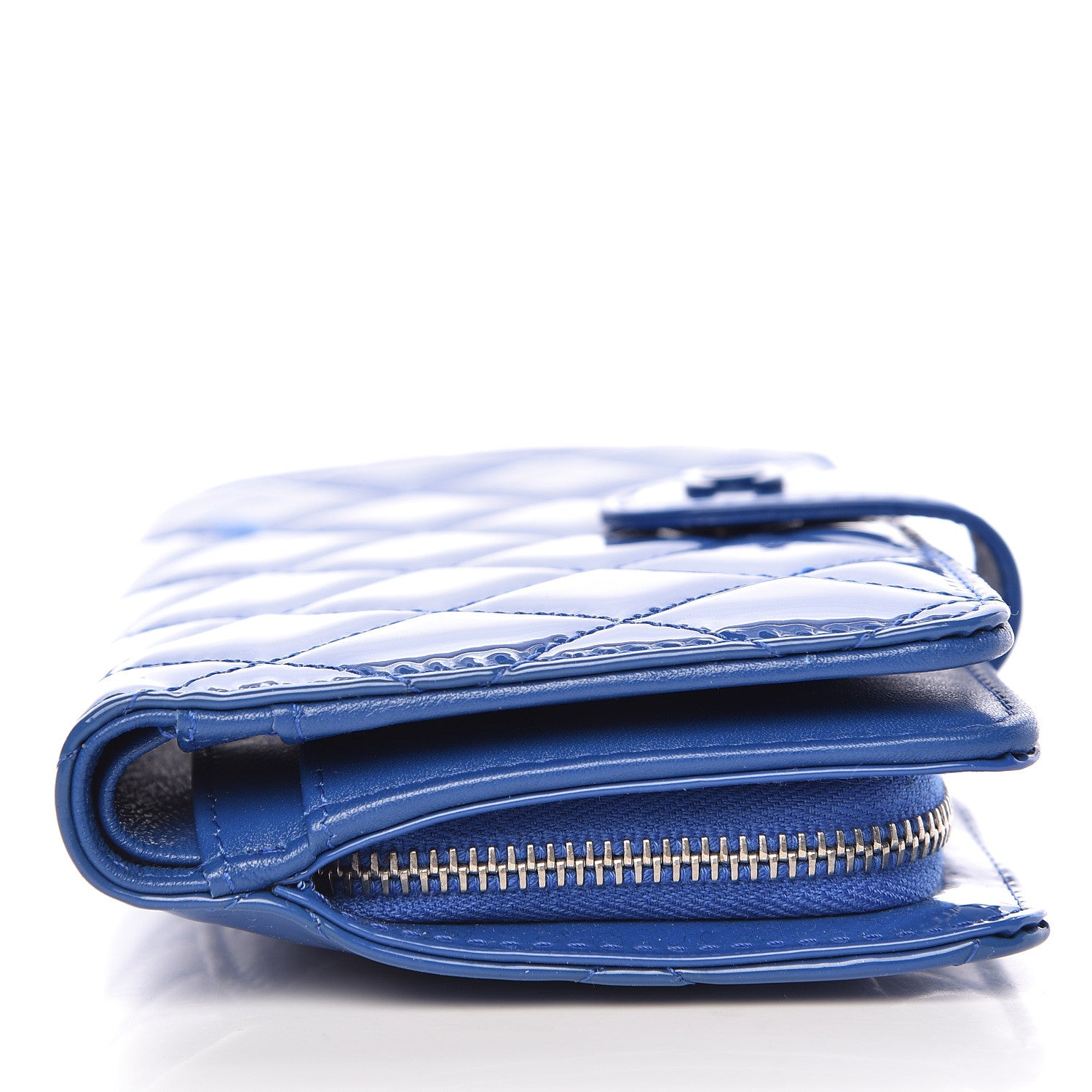 Chanel Patent Quilted Zipped Pocket Wallet Blue 13 of 15