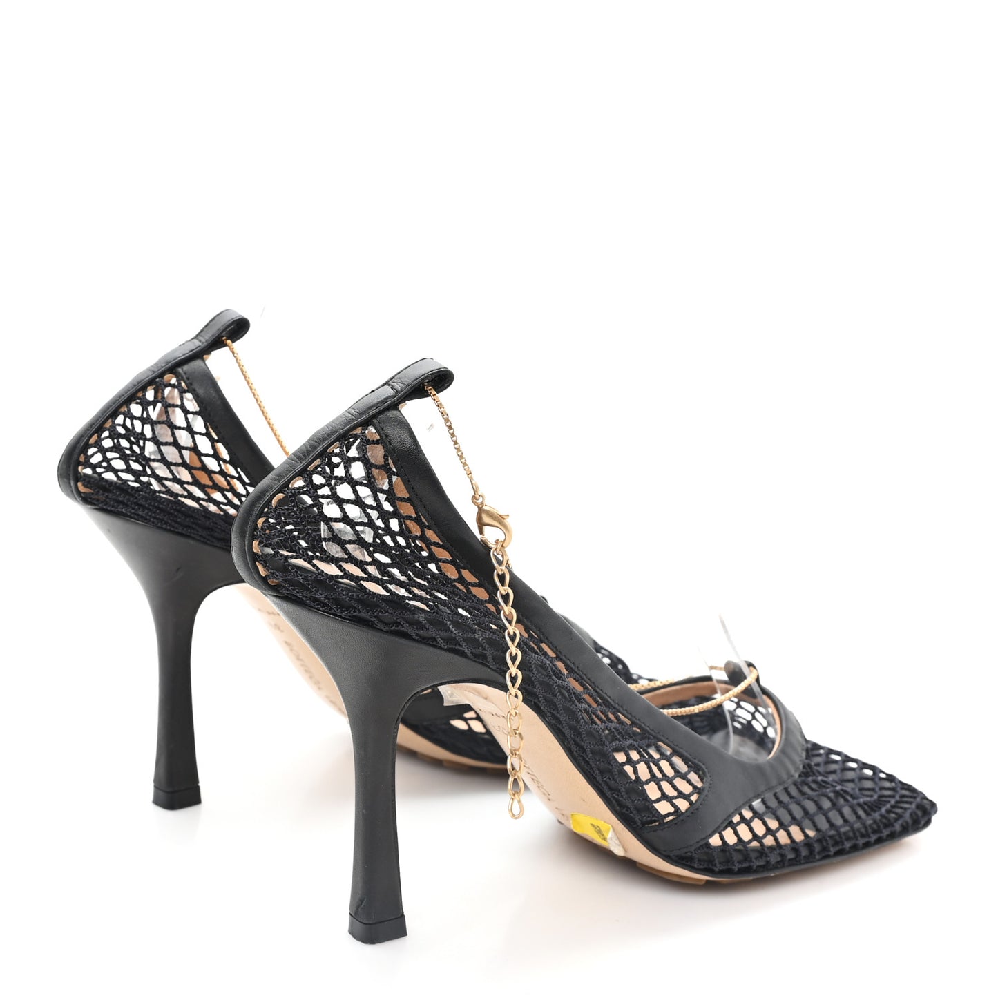 Mesh Calfskin Stretch Chain Strap 90mm Pumps 39 Black