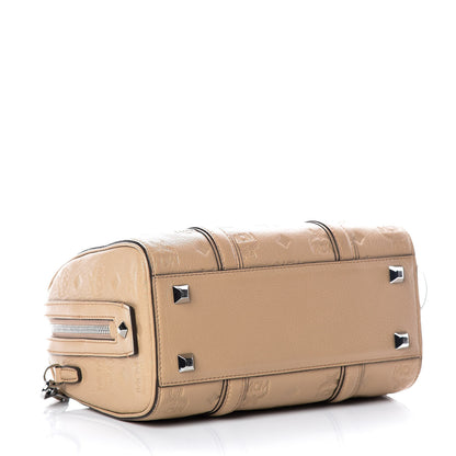 MCM Calfskin Ottomar Monogram Small Boston Bag Beige 4 of 9