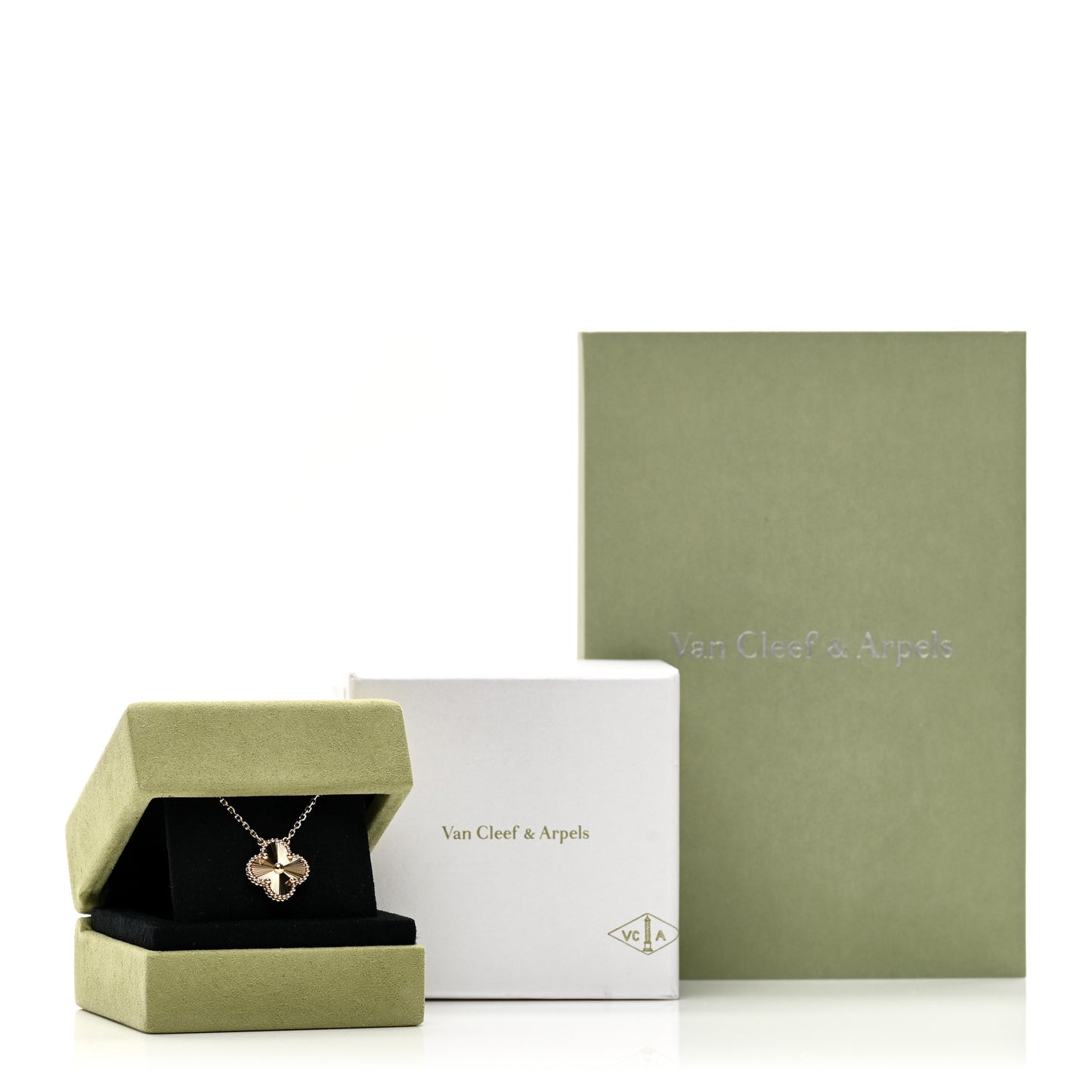18K Yellow Gold Guilloche Vintage Alhambra Pendant Necklace