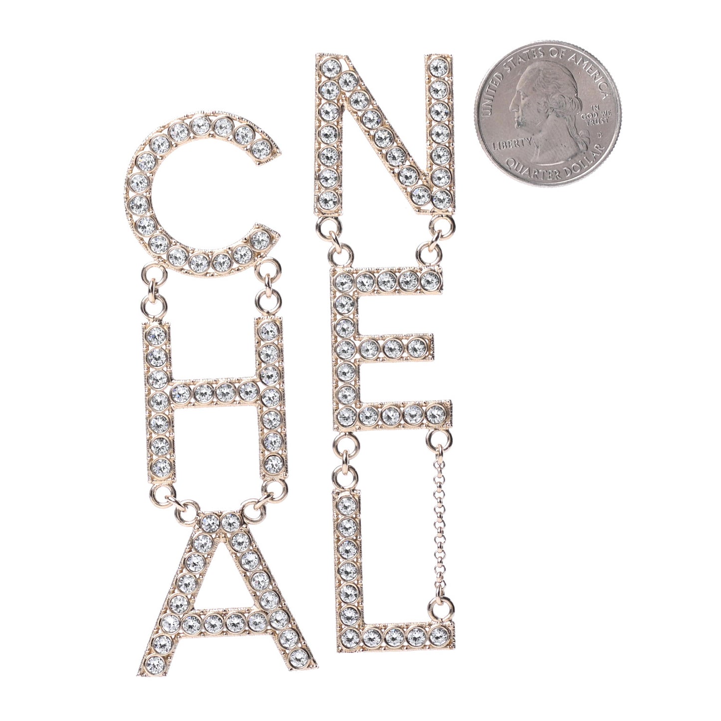 Crystal Cha-Nel Logo Drop Earrings Gold