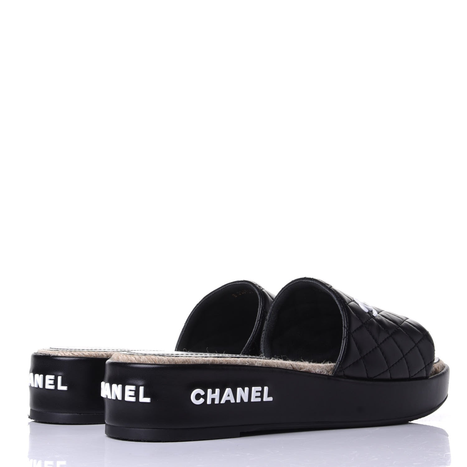 Chanel Lambskin Quilted CC Espadrille Slip On Sandals 40 Black 4 of 11