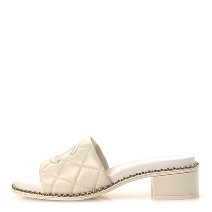 Chanel Lambskin Quilted CC Chain Mules 36.5 Light Pink White 1 of 12