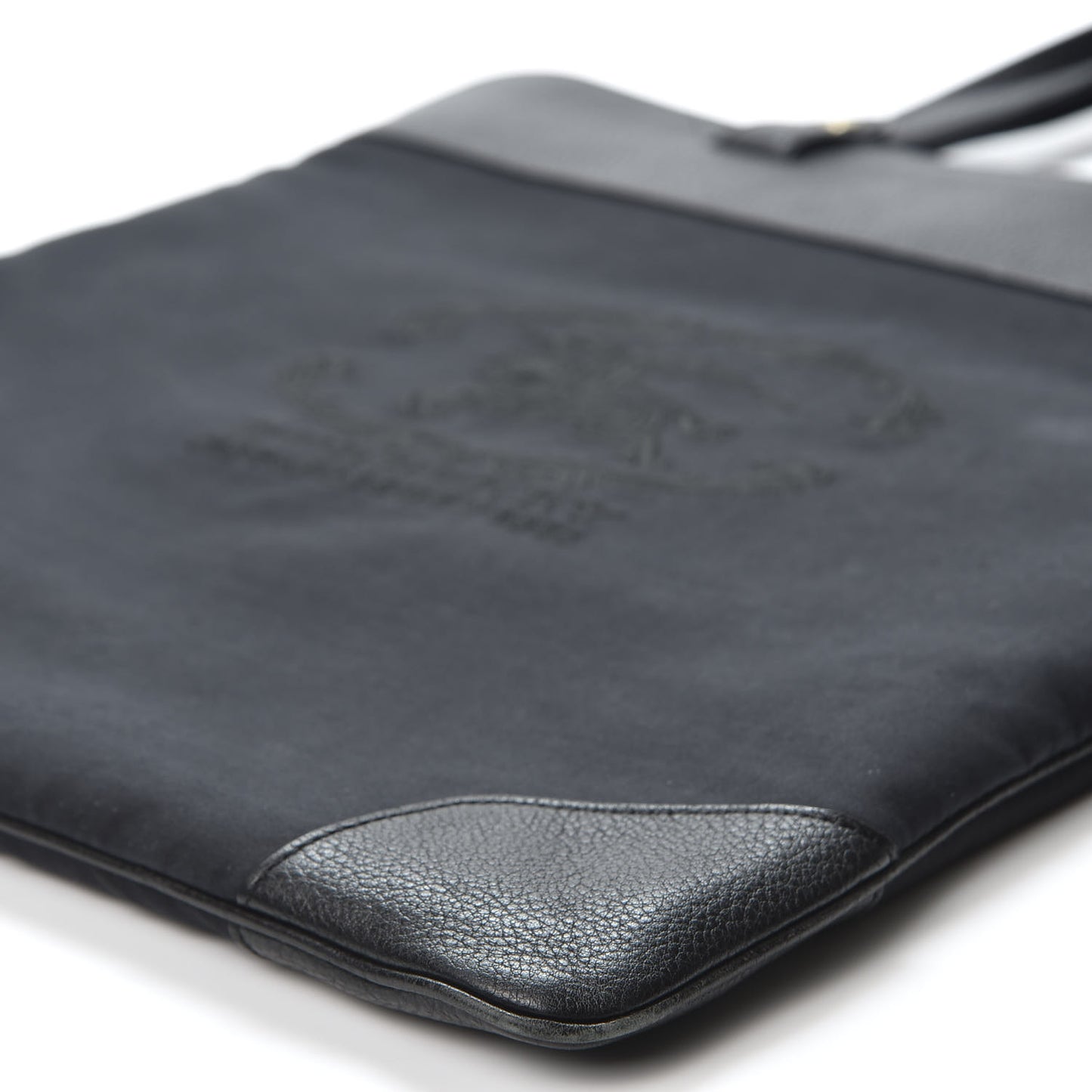 Canvas Calfskin Crest Embossed Flat Tote Black