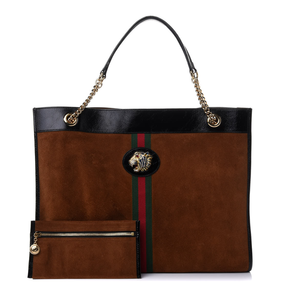 Gucci Suede Patent Large Rajah Chain Tote Nocciola Black 1 of 5