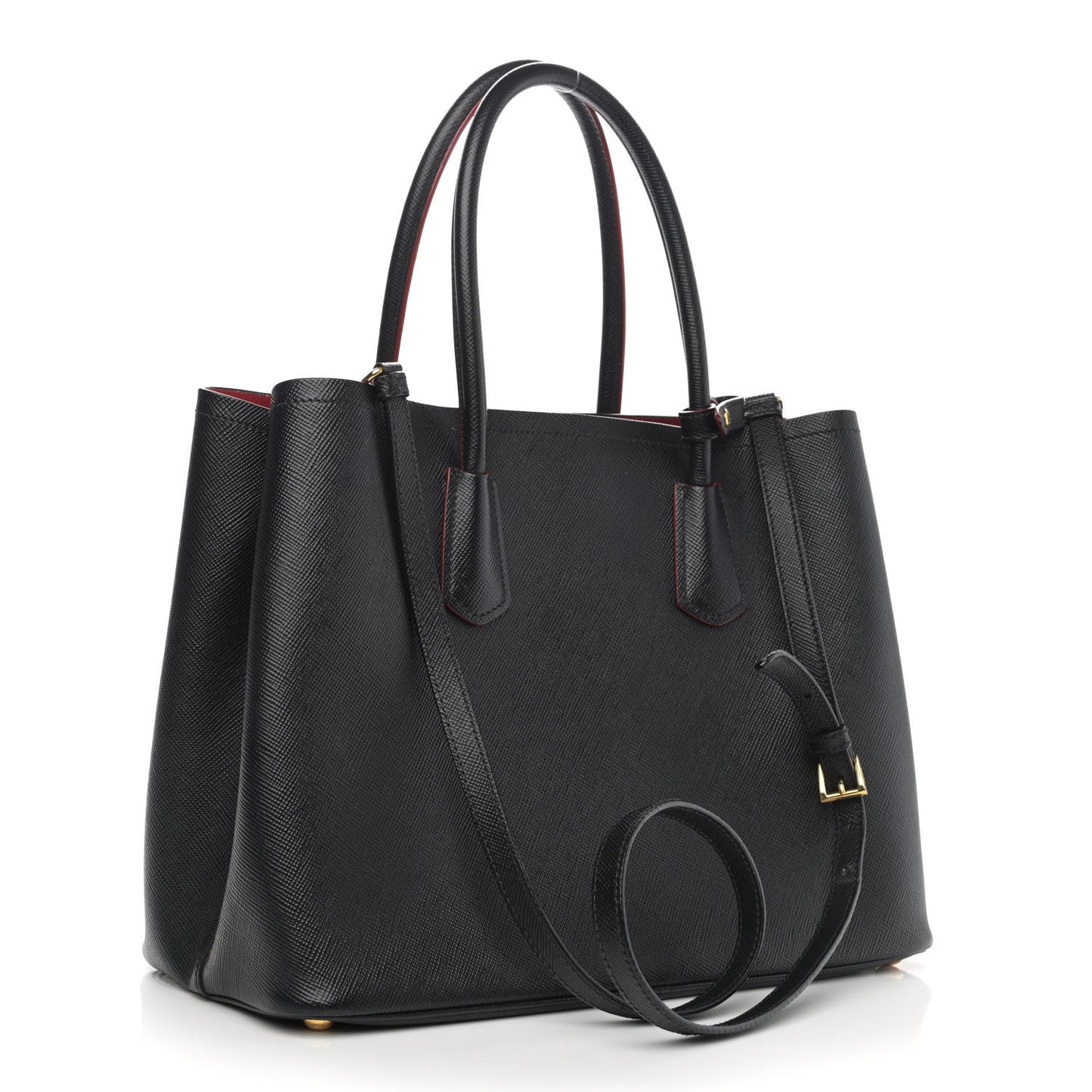 Saffiano Cuir Medium Double Bag Black Fuoco