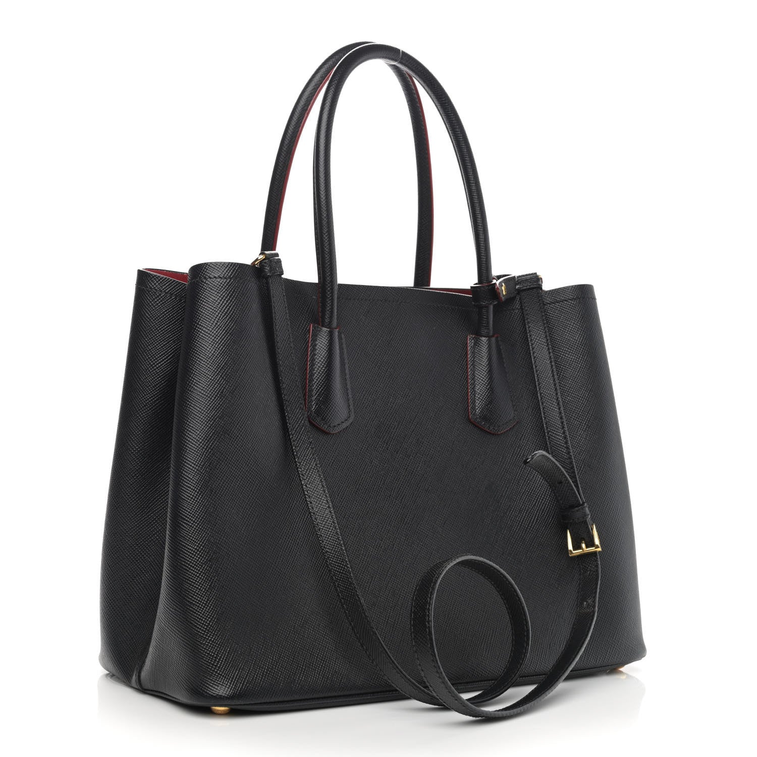 Prada Saffiano Cuir Medium Double Bag Black Fuoco 3 of 15