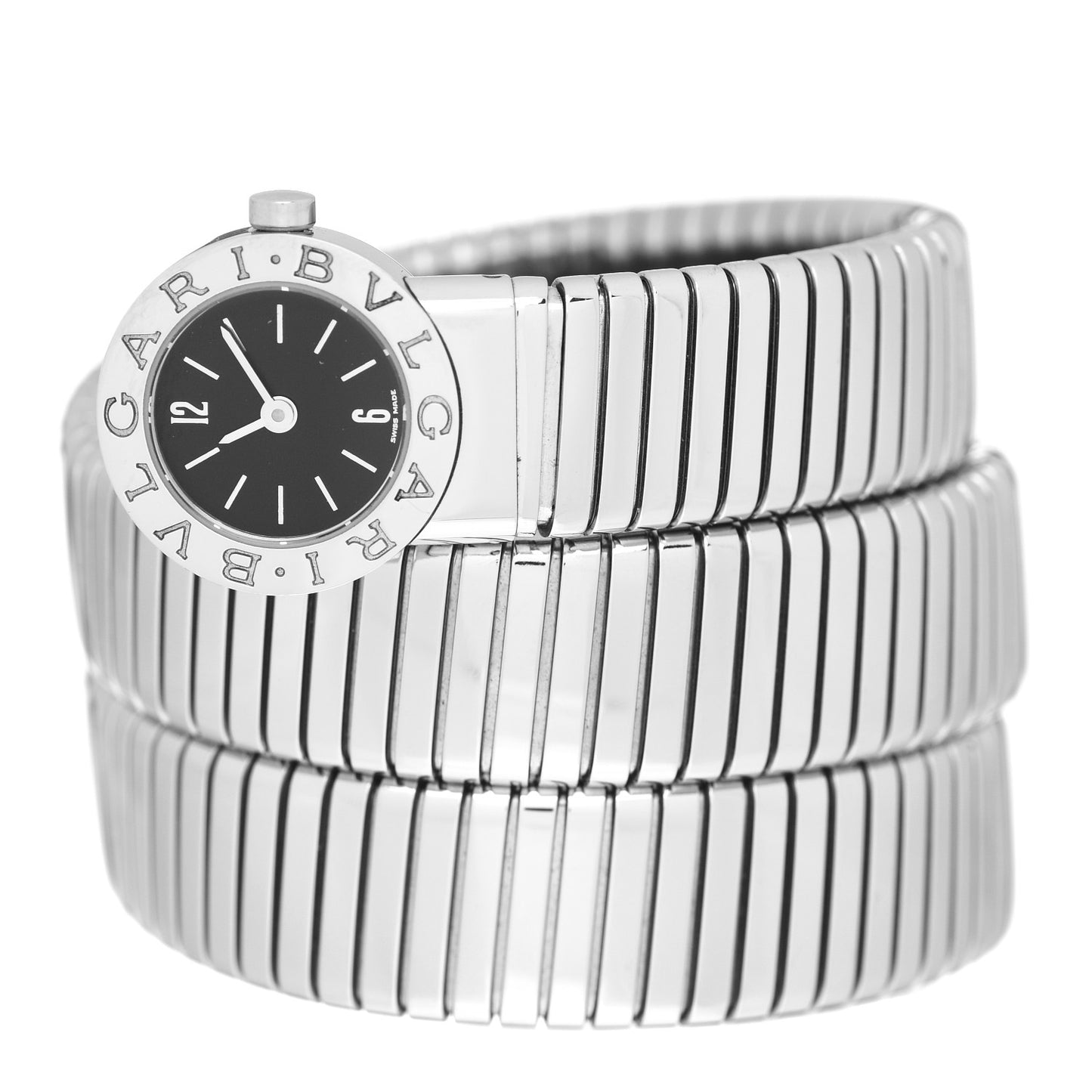 Stainless Steel 19mm Tubogas Double Spiral Quartz Watch Black