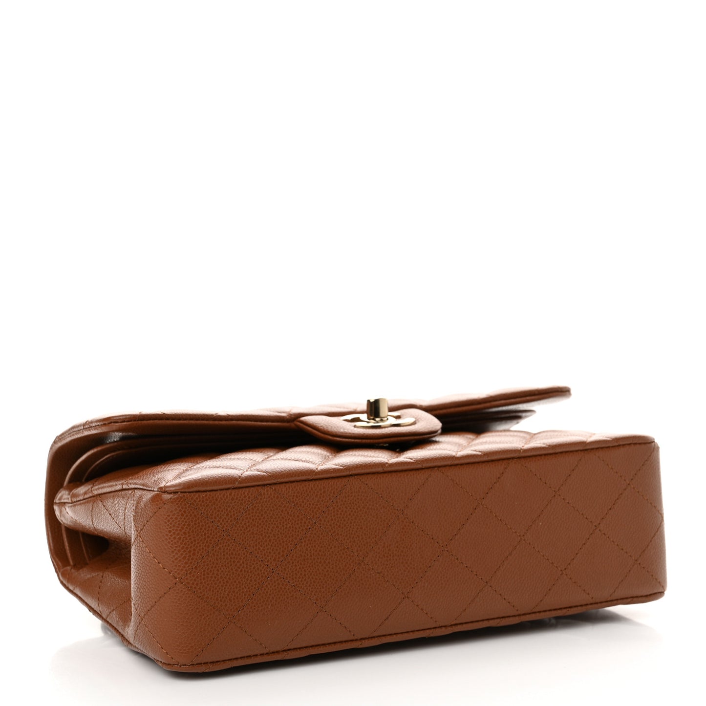 Caviar Quilted Small Double Flap Light Brown