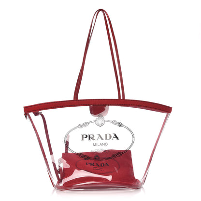 Prada Plexiglass Calfskin Small Shopper Tote Rosso 1 of 11