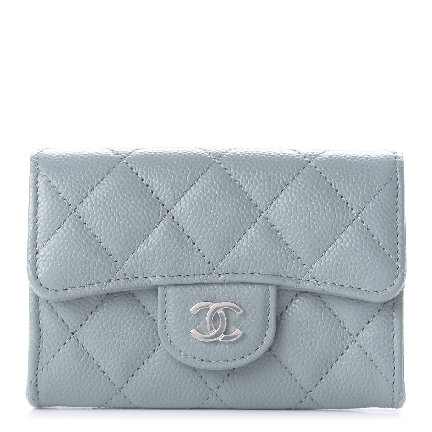 Caviar Quilted Flap Card Holder Wallet Blue