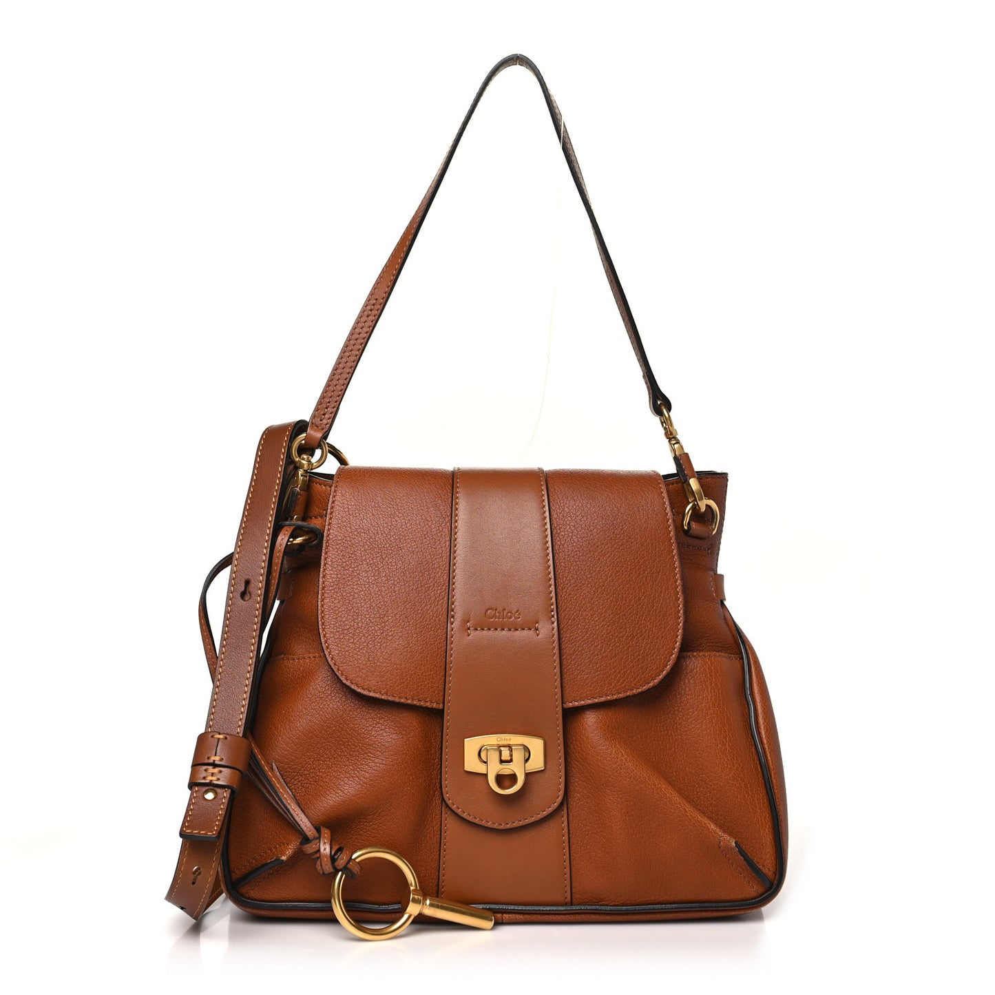 Grained Lambskin Medium Lexa Shoulder Bag Caramel