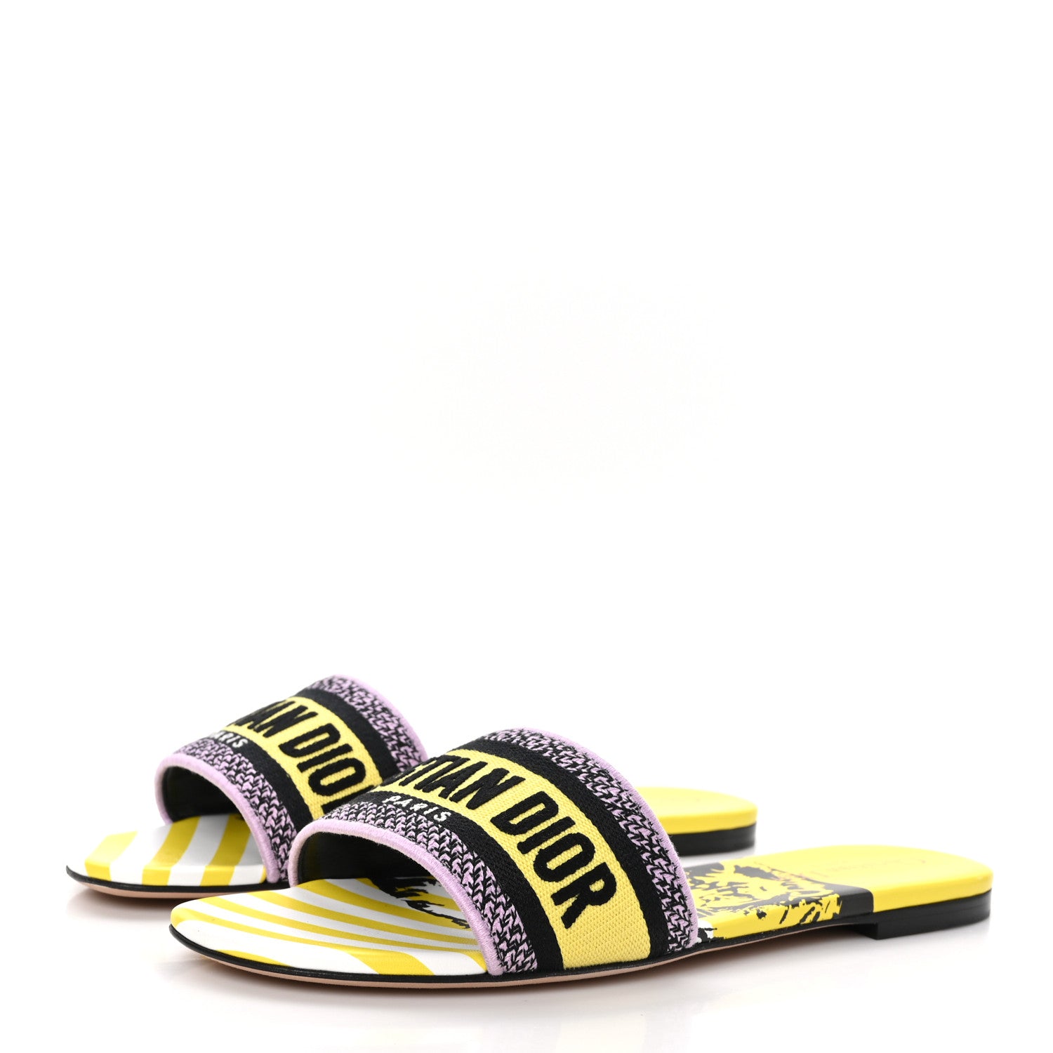 Christian Dior Canvas D-Jungle Pop Embroidered Dway Flat Slide Sandals 41 Bright Yellow Pink Multicolor 3 of 8