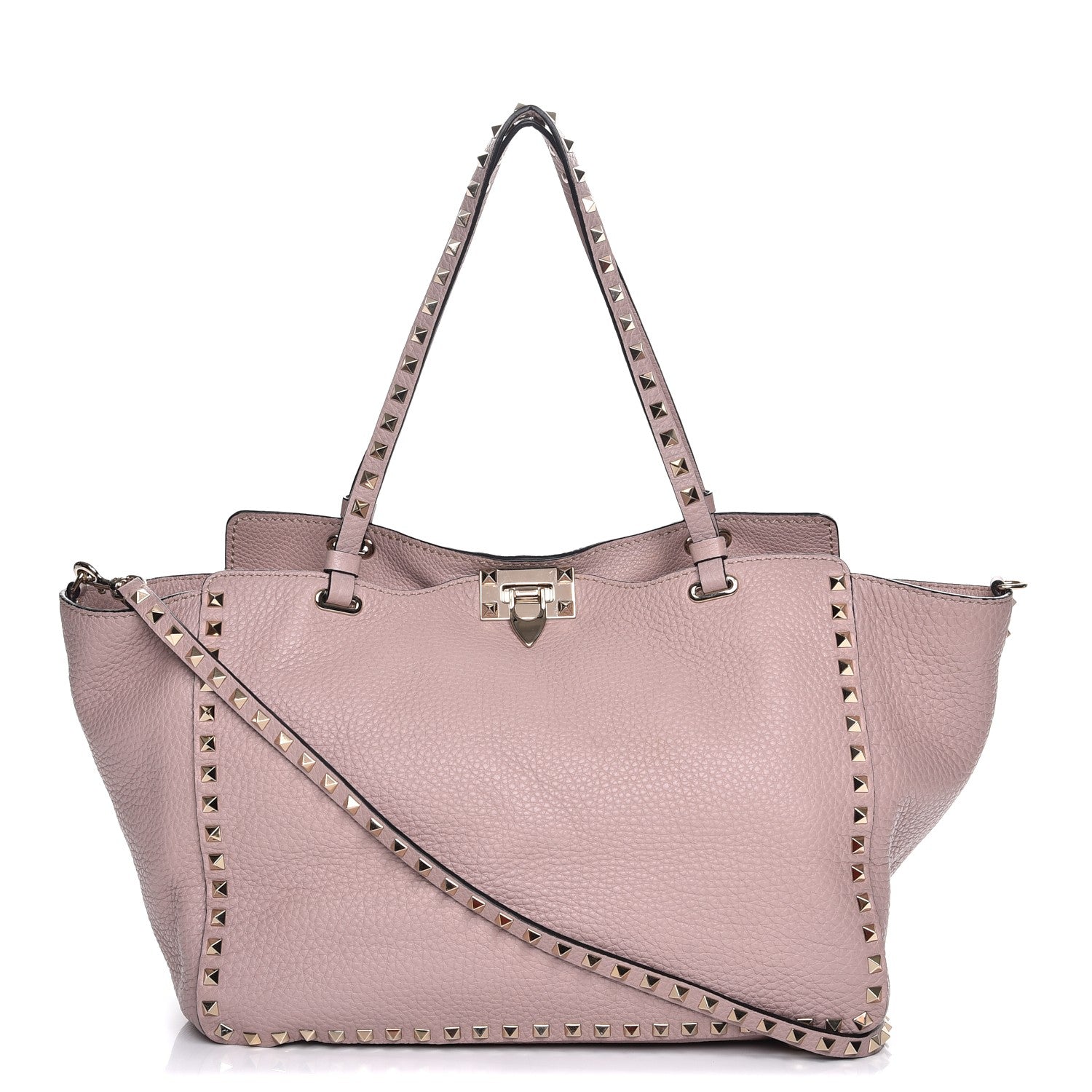 Valentino Garavani Pebbled Calfskin Medium Rockstud Tote Water Rose 1 of 8
