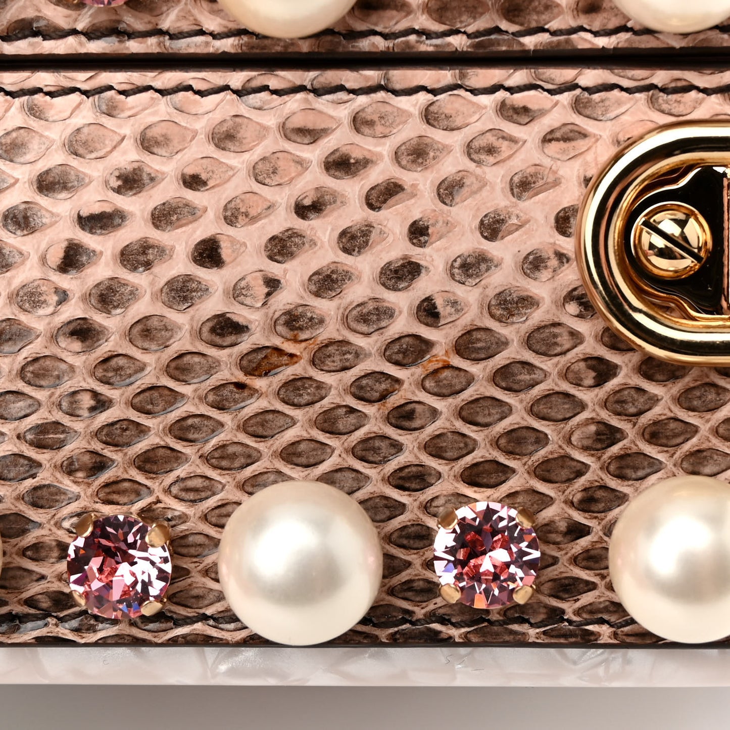 PVC Snakeskin Effect Pearl Crystal Tropical Rose Lily Box Bag Pink