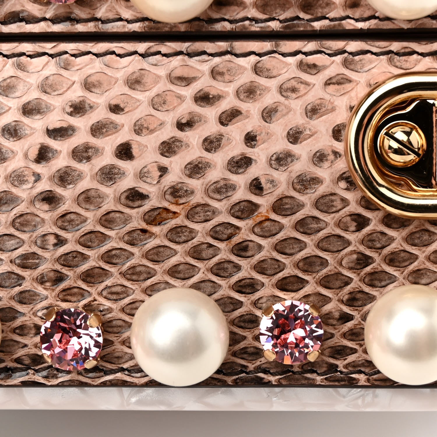 Dolce & Gabbana PVC Snakeskin Effect Pearl Crystal Tropical Rose Lily Box Bag Pink 11 of 13