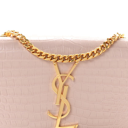 Saint Laurent Calfskin Crocodile Embossed Small Classic Monogram Kate Tassel Satchel Light Pink 6 of 8