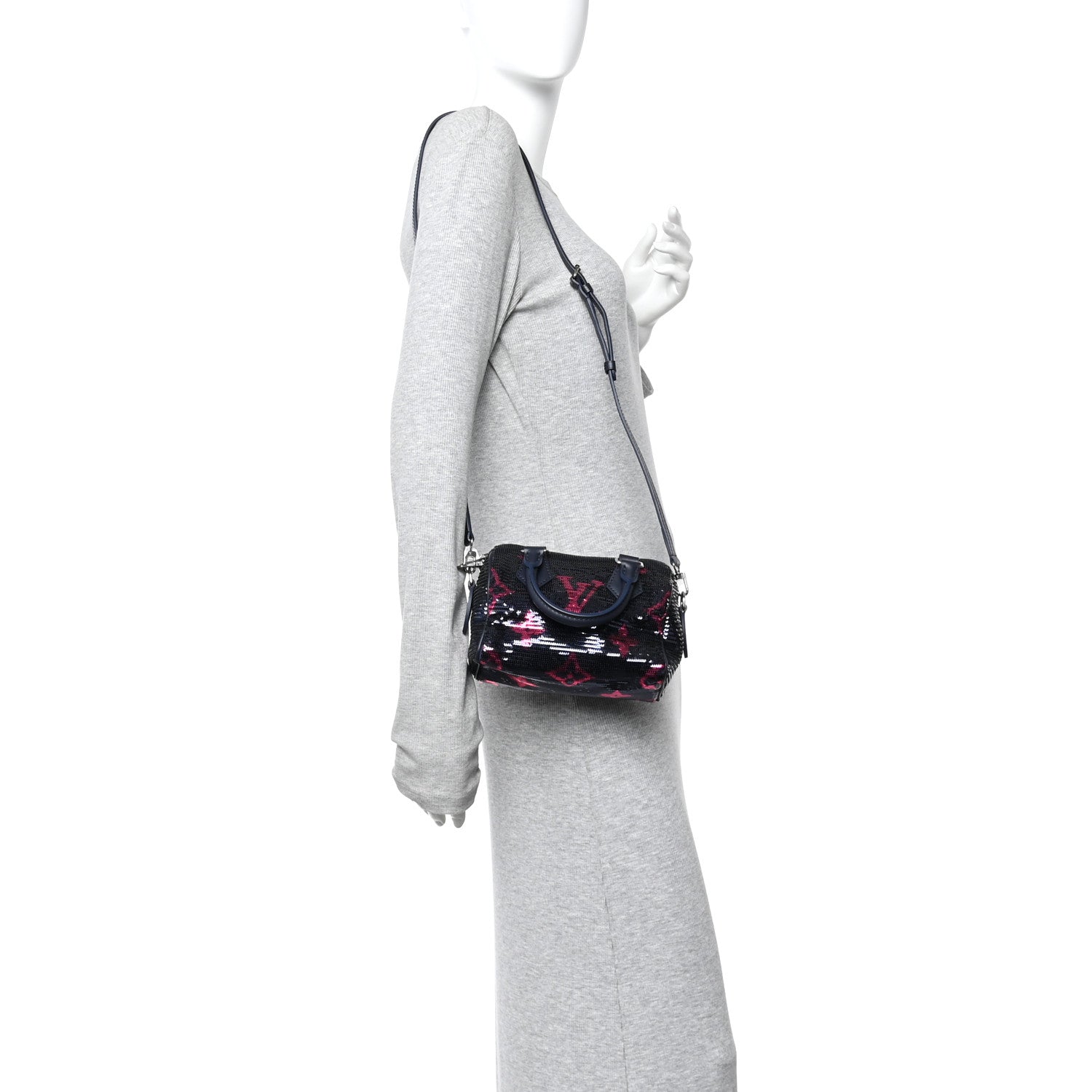 Louis Vuitton Giant Monogram Sequins Speedy Bandouliere 18 Navy Fuchsia 2 of 9