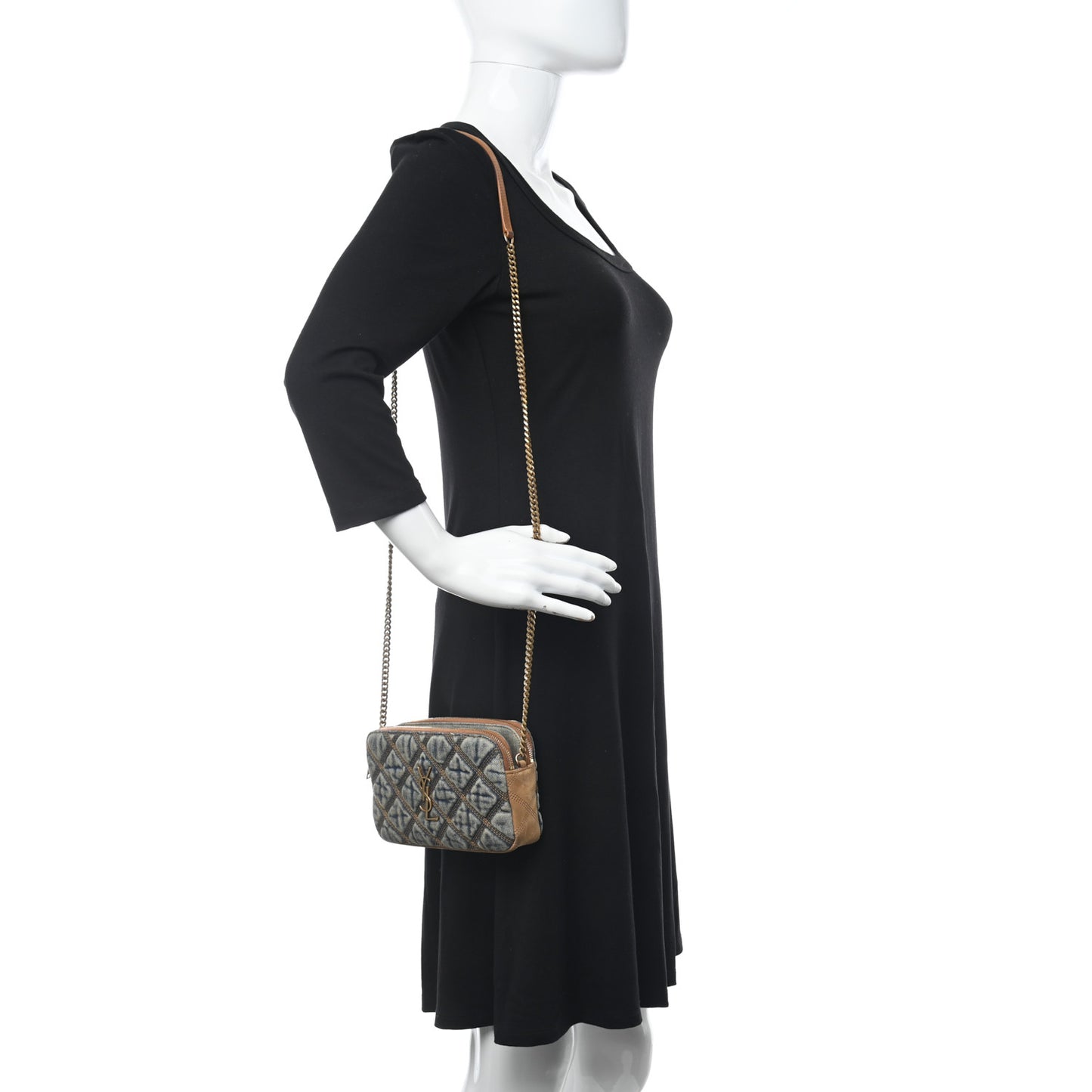 Suede Denim Quilted Mini Becky Double Zip Bag Blue Cinnamon